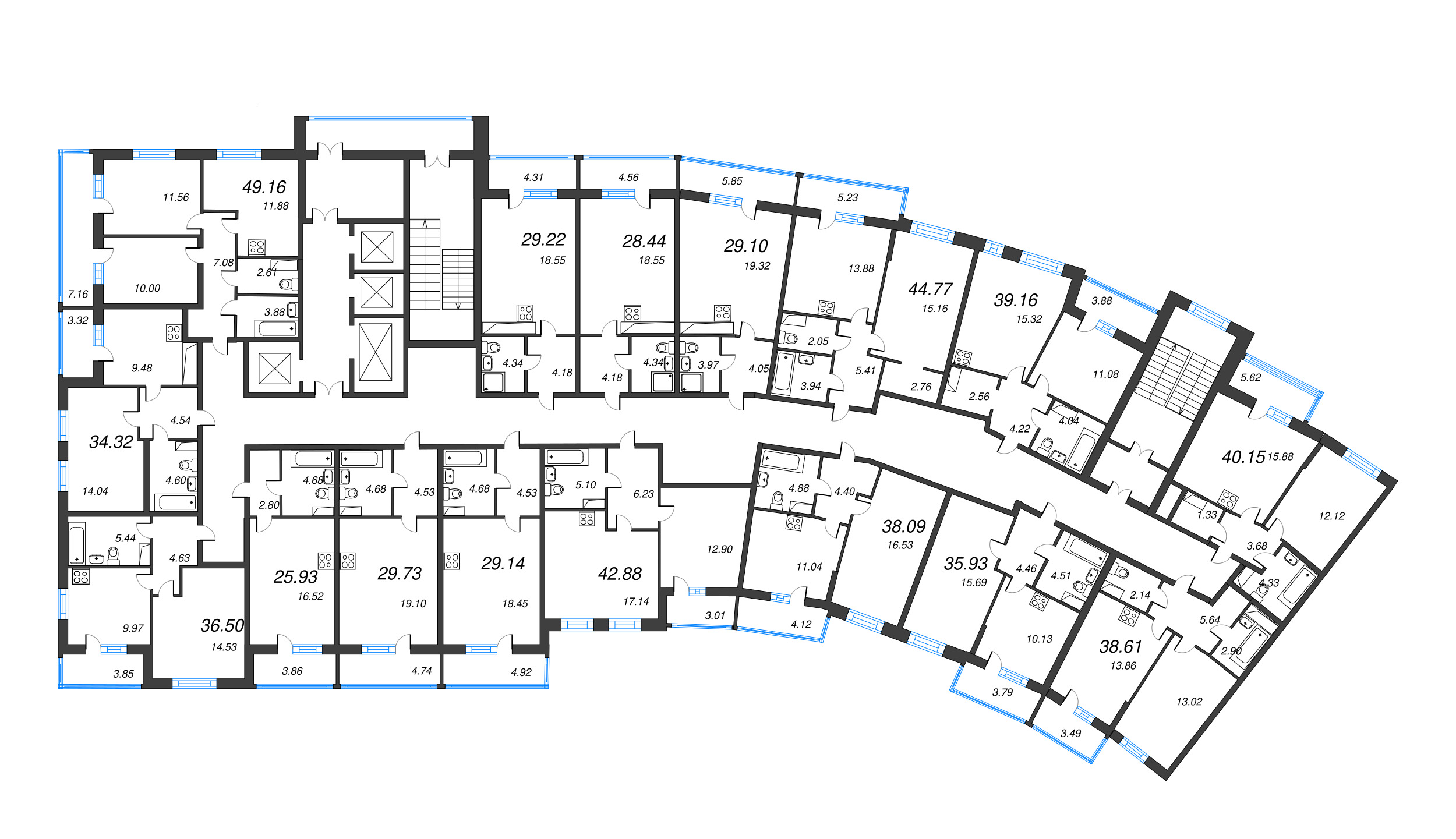 1-комнатная квартира, 38.09 м² в ЖК "Дом Левитан" - планировка этажа