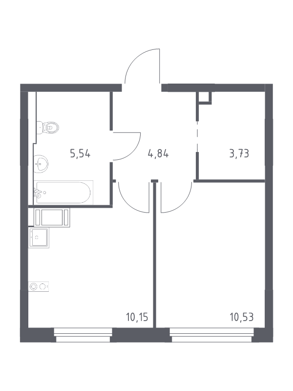 1-комнатная квартира, 34.79 м² в ЖК "Новое Колпино" - планировка, фото №1