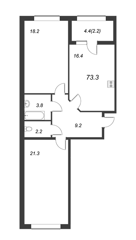 2-комнатная квартира, 73.7 м² в ЖК "Domino" - планировка, фото №1