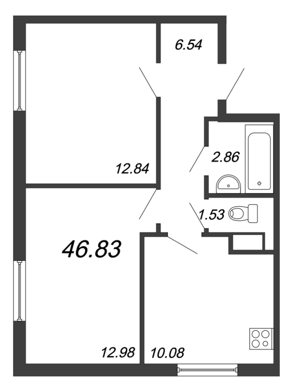 2-комнатная квартира, 46.83 м² в ЖК "Jaanila Драйв" - планировка, фото №1
