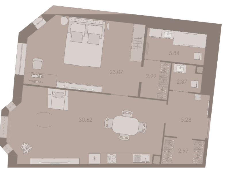 2-комнатная (Евро) квартира, 72.4 м² в ЖК "Северная корона" - планировка, фото №1