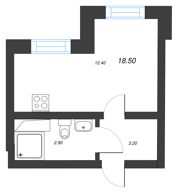 Квартира-студия, 18.5 м² - планировка, фото №1