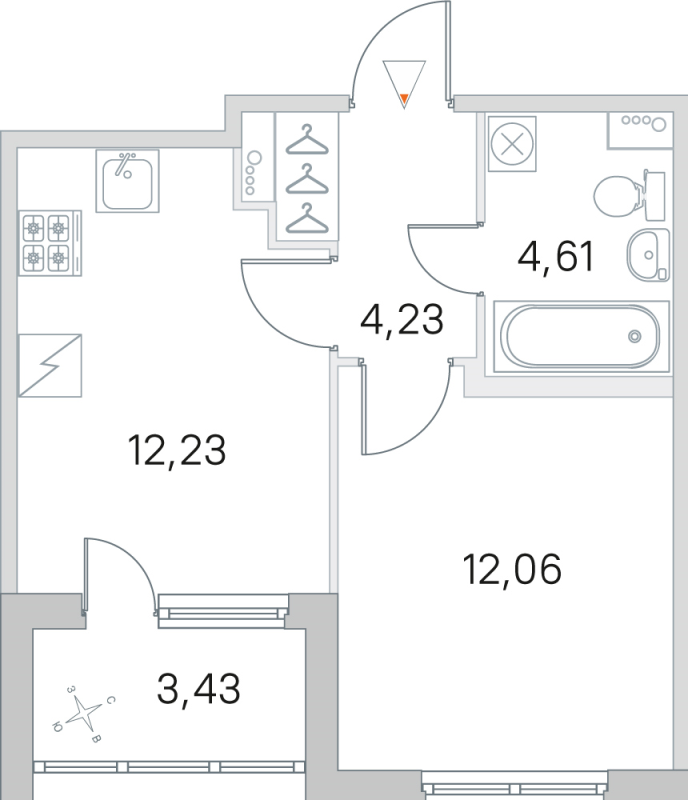 1-комнатная квартира, 33.13 м² в ЖК "ЮгТаун" - планировка, фото №1