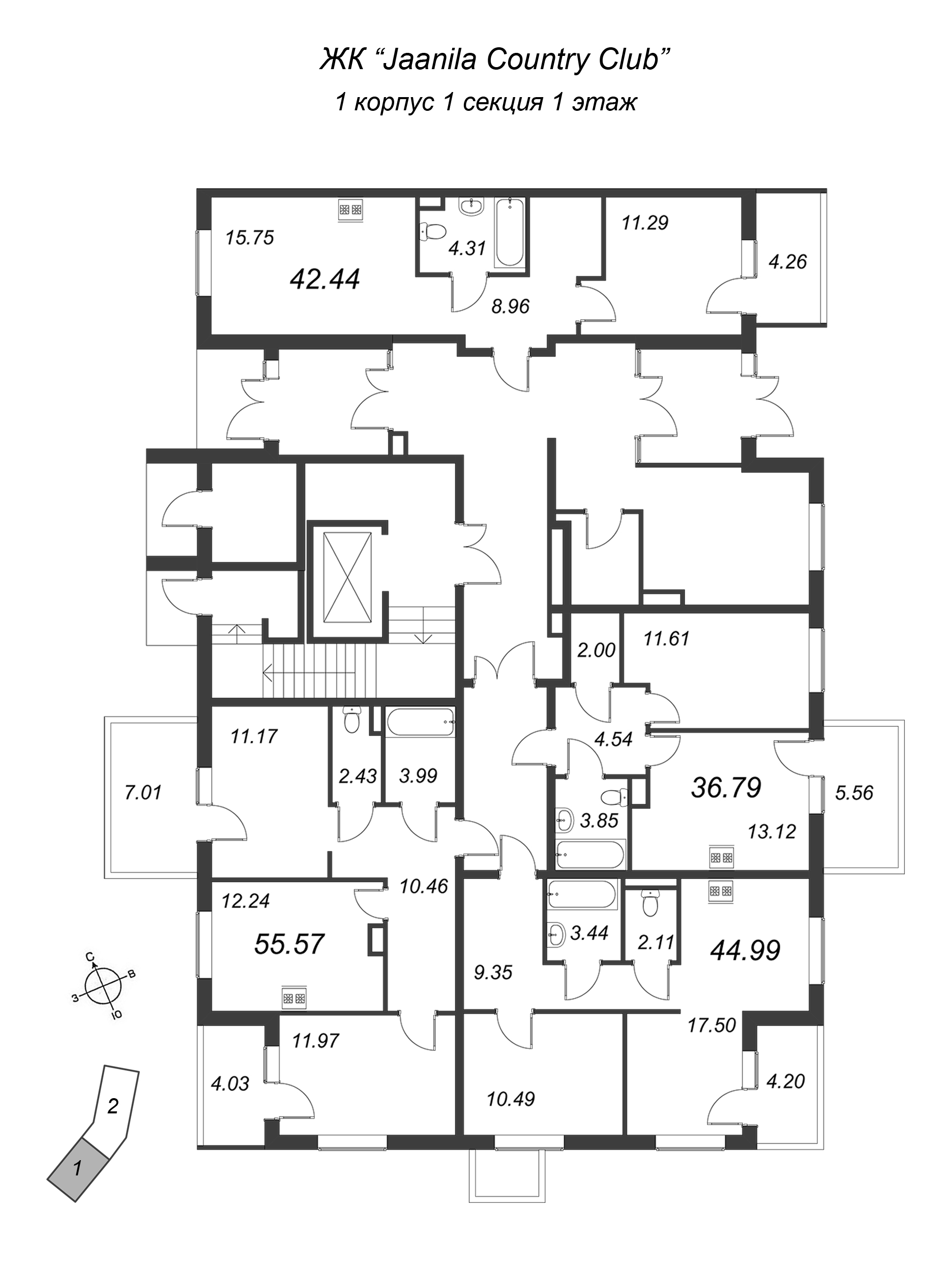 1-комнатная квартира, 40.31 м² в ЖК "Jaanila Country Club" - планировка этажа