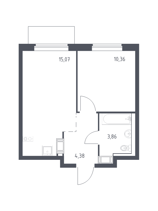 2-комнатная (Евро) квартира, 33.67 м² в ЖК "Квартал Торики" - планировка, фото №1