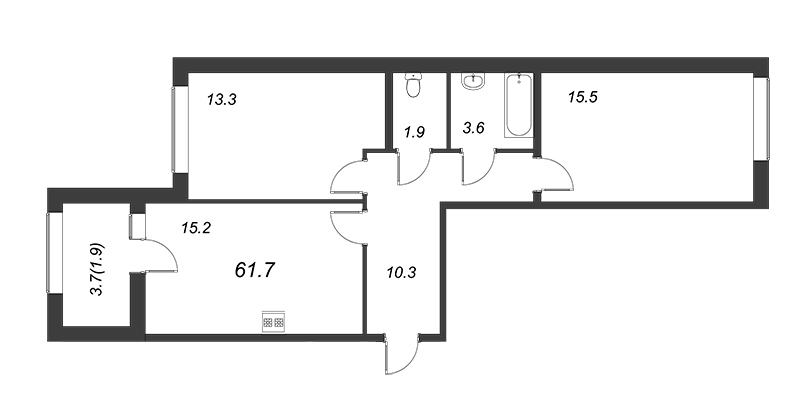 2-комнатная квартира, 61.7 м² в ЖК "Domino" - планировка, фото №1