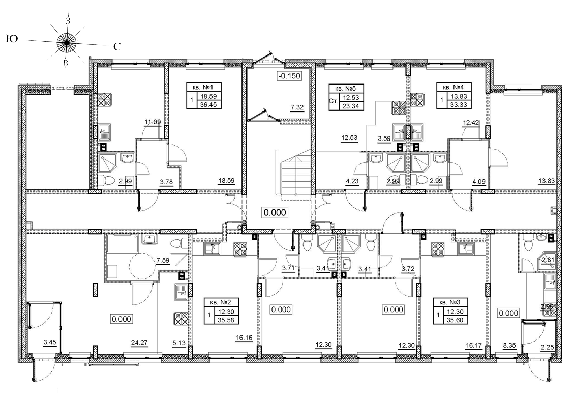 2-комнатная (Евро) квартира, 35.5 м² в ЖК "Верево Сити" - планировка этажа