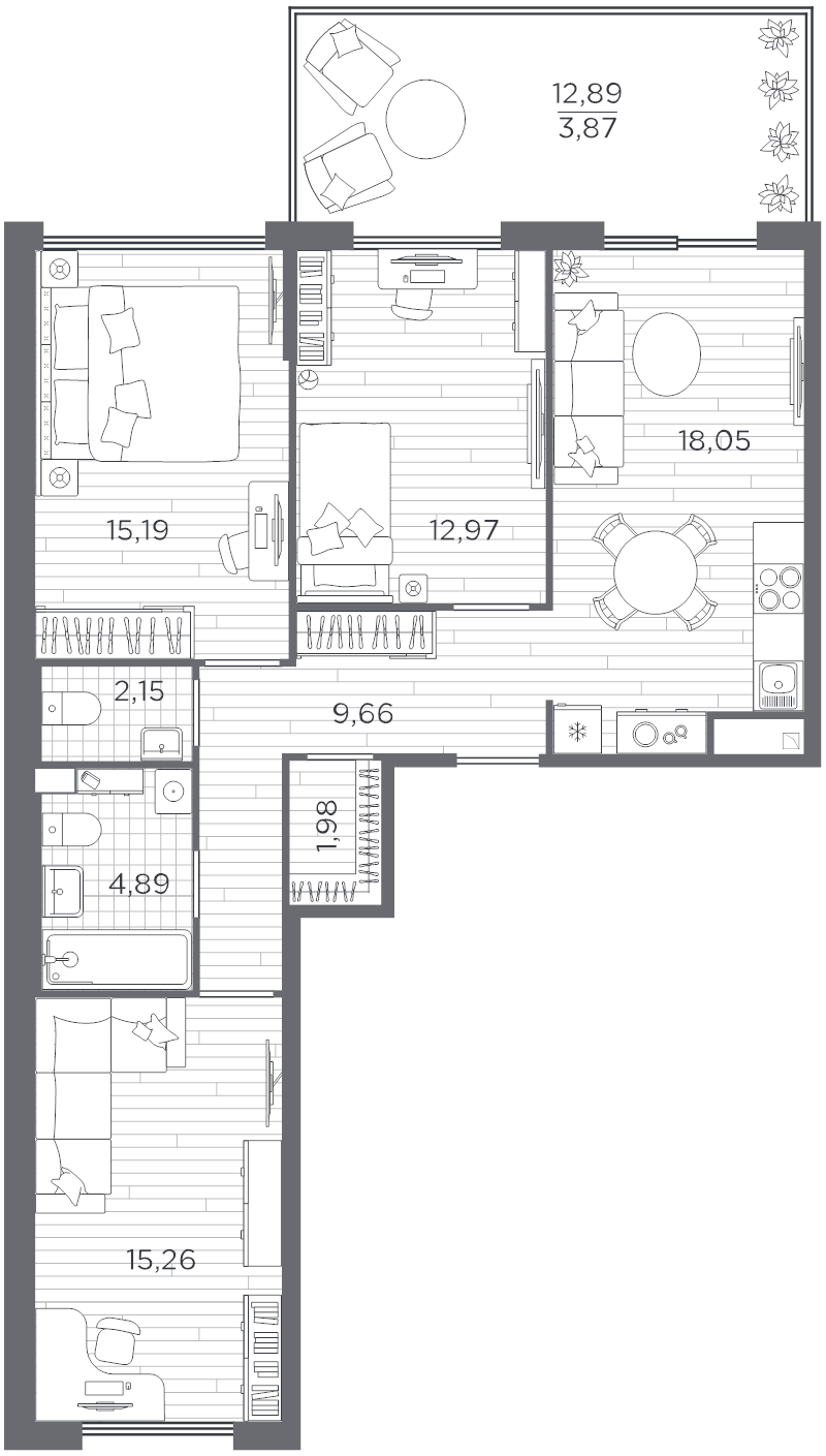 3-комнатная квартира, 84.02 м² в ЖК "PLUS Пулковский" - планировка, фото №1