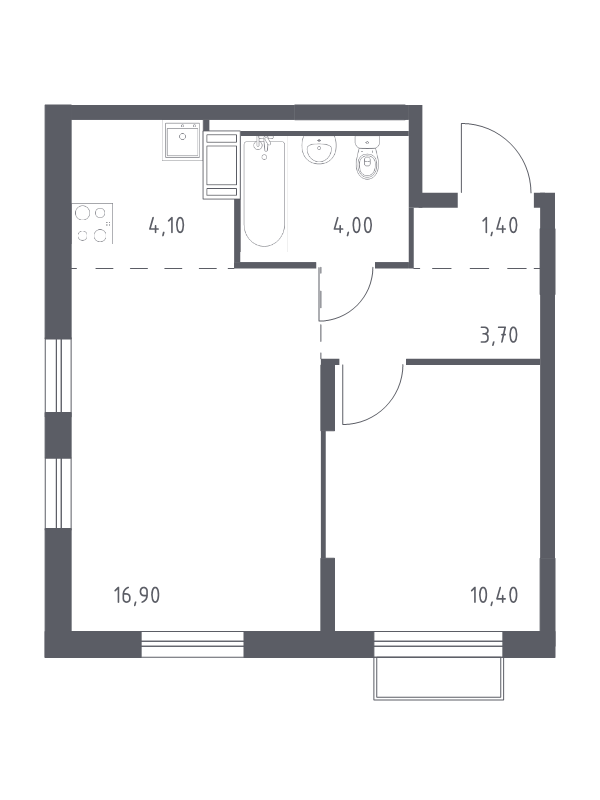 2-комнатная (Евро) квартира, 40.5 м² в ЖК "Курортный Квартал" - планировка, фото №1