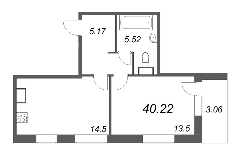 1-комнатная квартира, 40.22 м² в ЖК "Аквилон Leaves" - планировка, фото №1