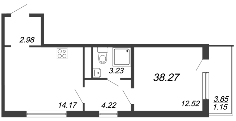 1-комнатная квартира, 37.2 м² в ЖК "Новое Горелово" - планировка, фото №1