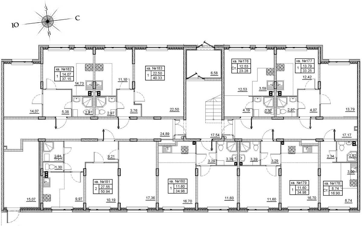 1-комнатная квартира, 40.6 м² в ЖК "Верево Сити" - планировка этажа