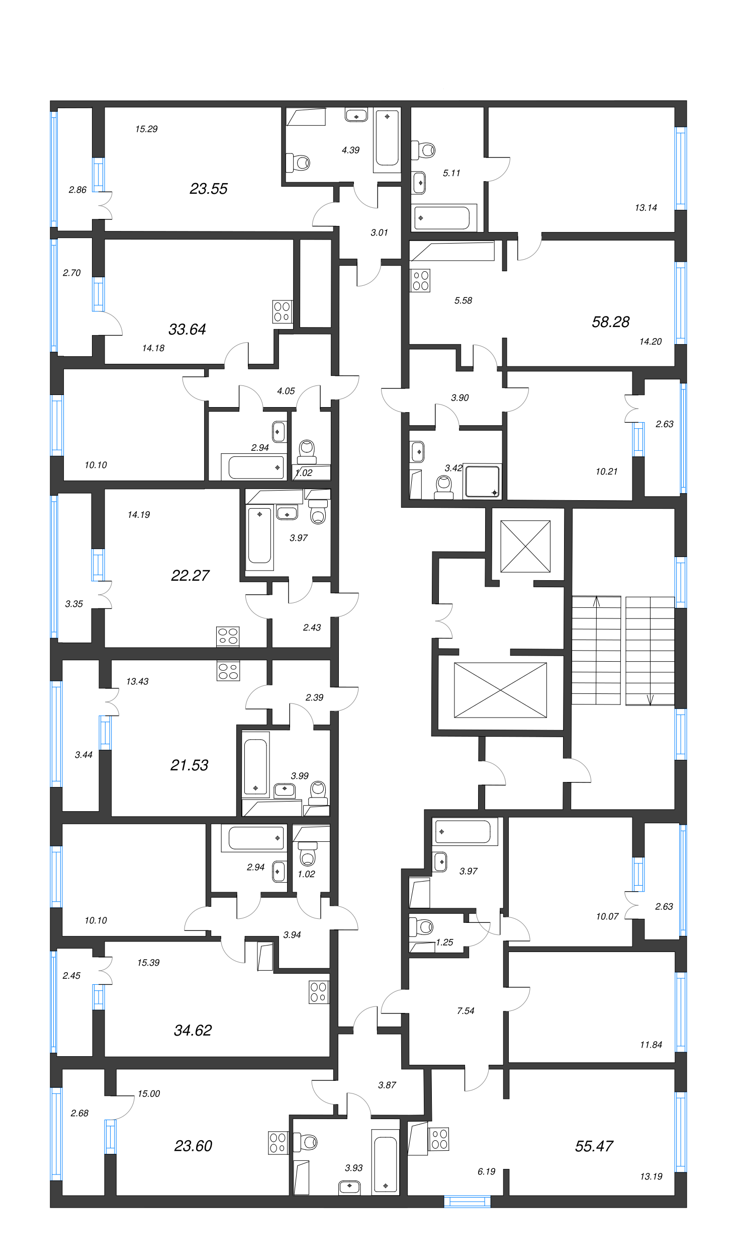 3-комнатная (Евро) квартира, 55.47 м² в ЖК "AEROCITY" - планировка этажа