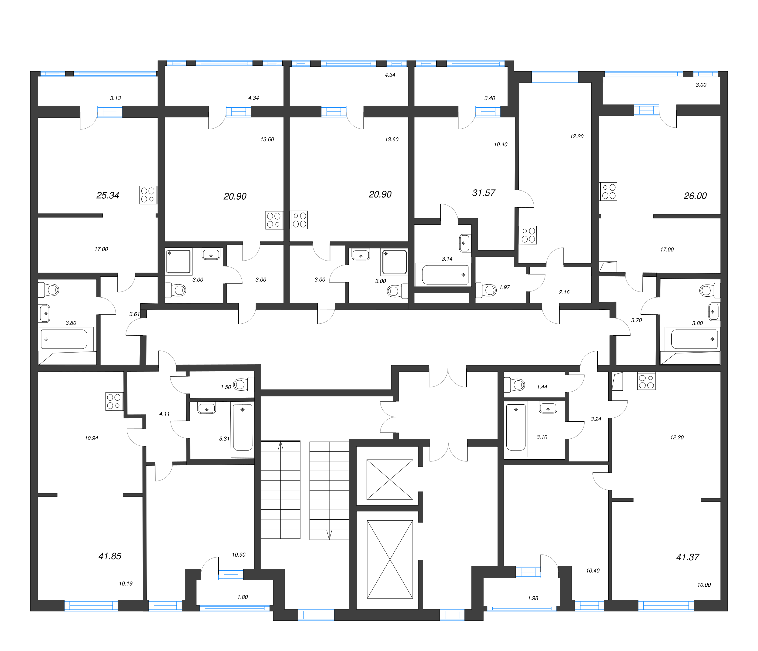 2-комнатная (Евро) квартира, 41.85 м² в ЖК "AEROCITY" - планировка этажа