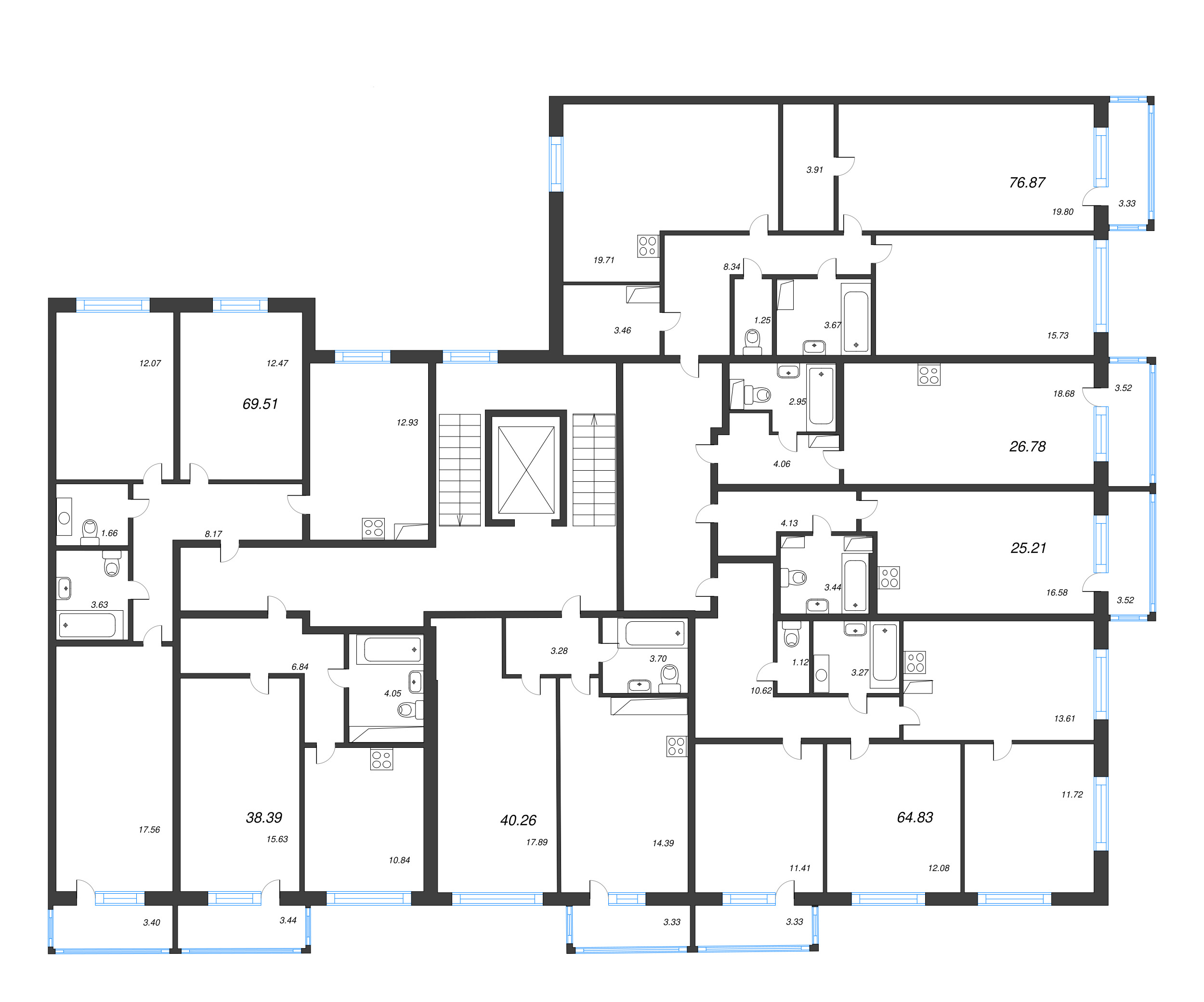 3-комнатная (Евро) квартира, 79.2 м² в ЖК "OKLA" - планировка этажа