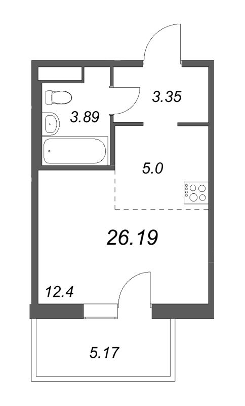Квартира-студия, 26.29 м² в ЖК "IQ Гатчина" - планировка, фото №1