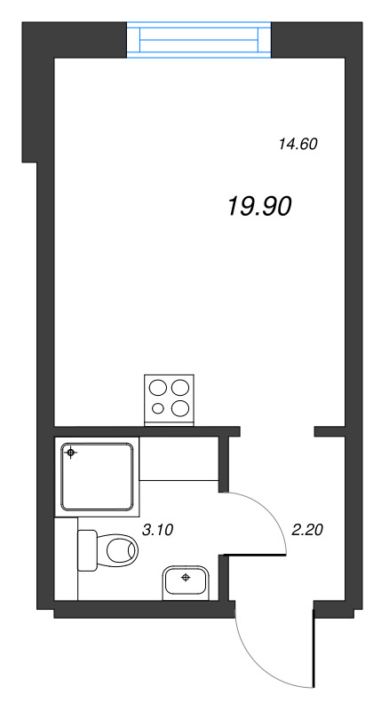 Квартира-студия, 19.9 м² - планировка, фото №1