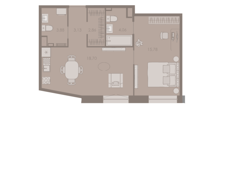 2-комнатная (Евро) квартира, 48.5 м² в ЖК "Северная корона" - планировка, фото №1