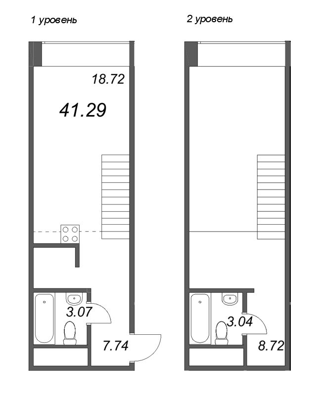2-комнатная (Евро) квартира, 41.29 м² в ЖК "Avant" - планировка, фото №1