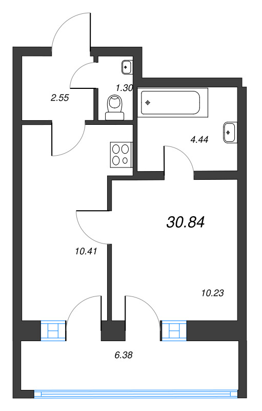 1-комнатная квартира, 30.84 м² в ЖК "Искра-Сити" - планировка, фото №1