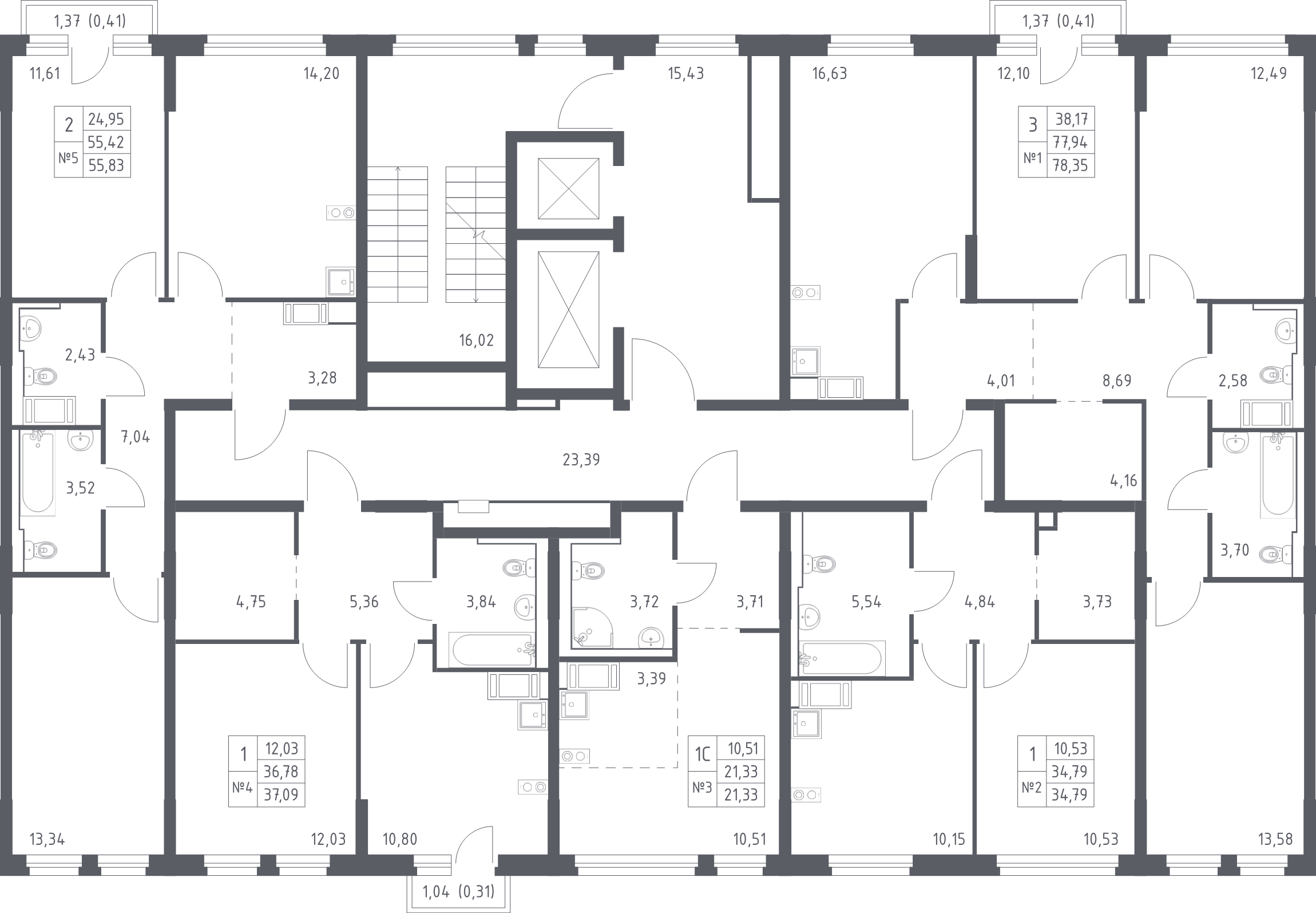 1-комнатная квартира, 34.79 м² - планировка этажа