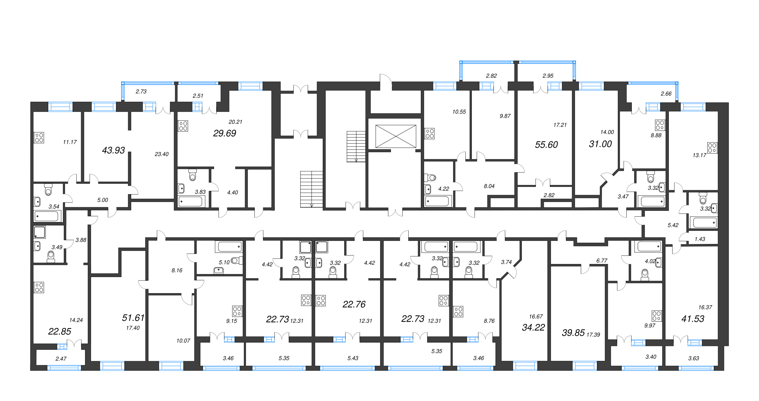 1-комнатная квартира, 31 м² - планировка этажа