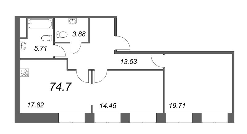 2-комнатная квартира, 78.2 м² в ЖК "Мадонна Бенуа" - планировка, фото №1
