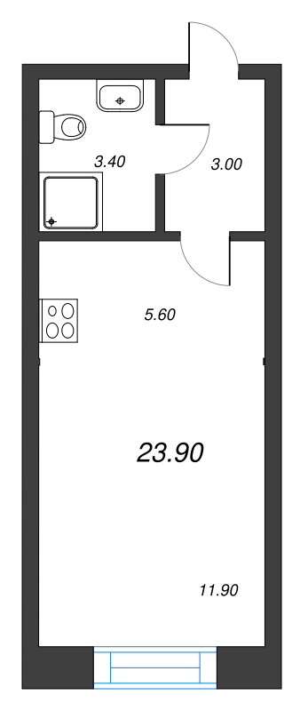 Квартира-студия, 23.9 м² в ЖК "Neva Haus" - планировка, фото №1