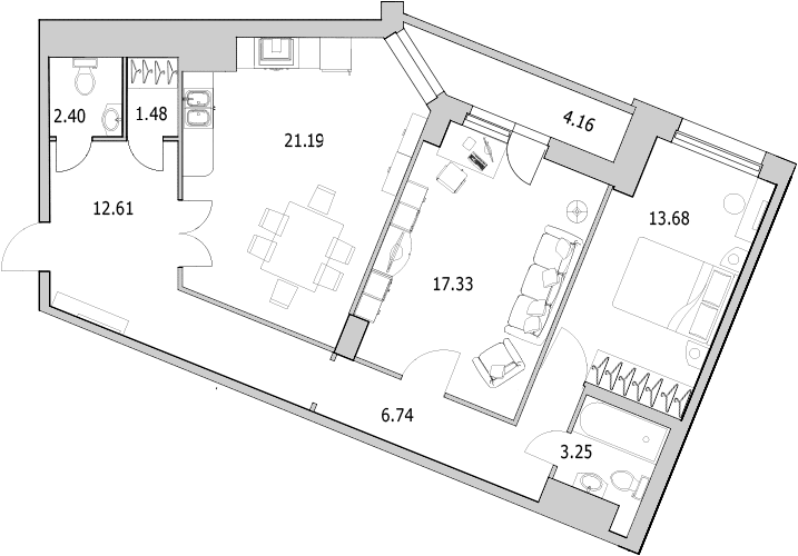 3-комнатная (Евро) квартира, 82.4 м² в ЖК "Байрон" - планировка, фото №1