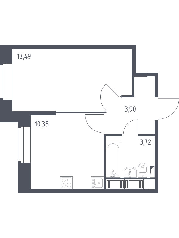 1-комнатная квартира, 31.46 м² в ЖК "Новое Колпино" - планировка, фото №1