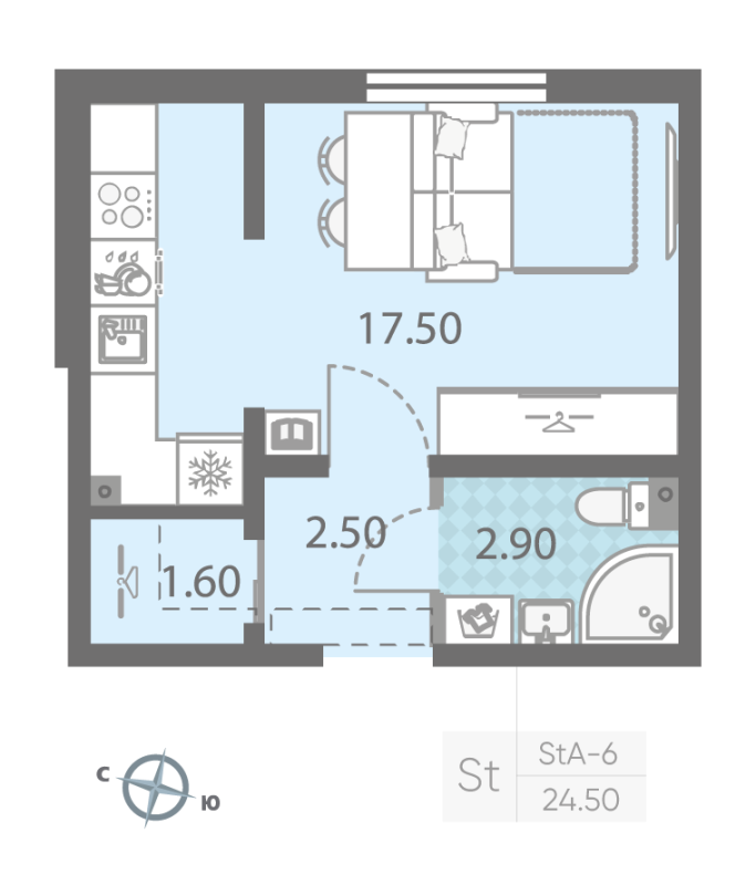 Квартира-студия, 24.5 м² - планировка, фото №1