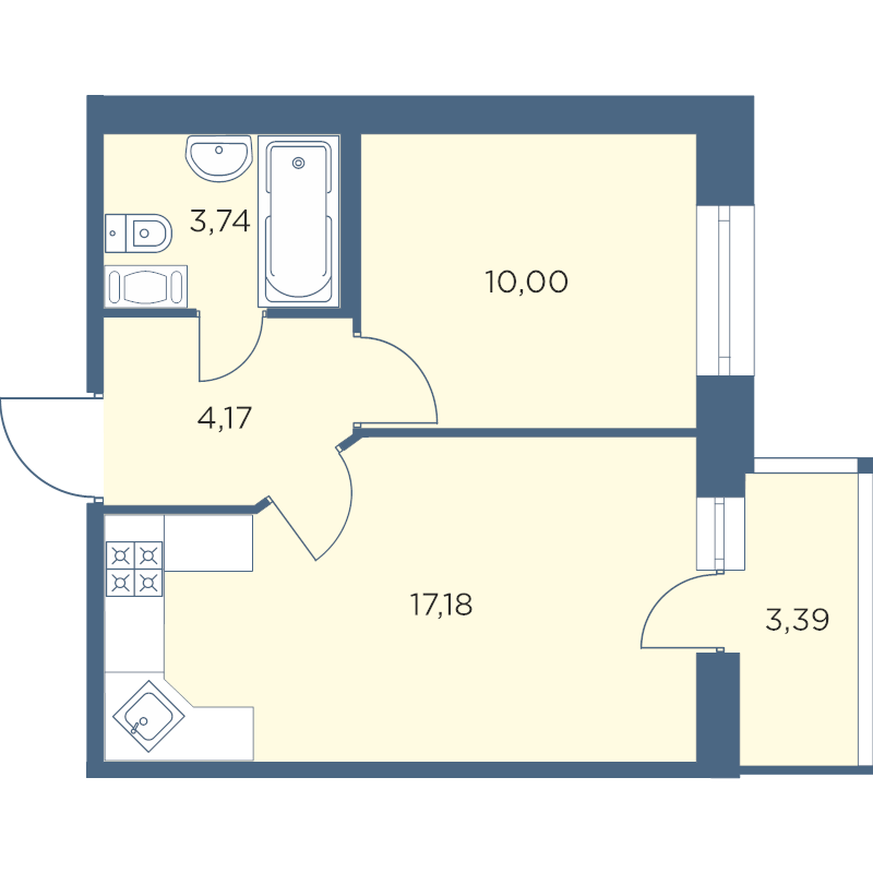 2-комнатная (Евро) квартира, 36.11 м² в ЖК "Новый Лесснер" - планировка, фото №1