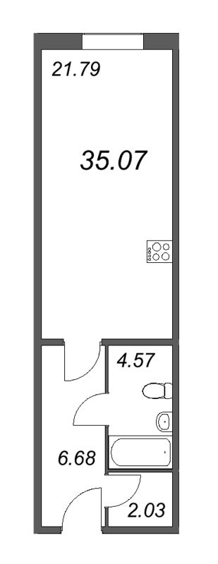 Квартира-студия, 35.07 м² в ЖК "Лиговский 127" - планировка, фото №1