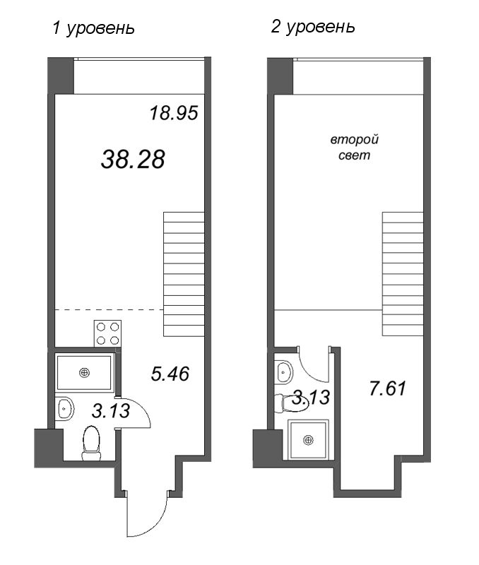2-комнатная (Евро) квартира, 38.28 м² в ЖК "Avant" - планировка, фото №1