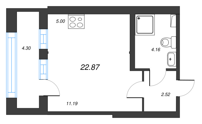 Квартира-студия, 22.87 м² в ЖК "Б15" - планировка, фото №1
