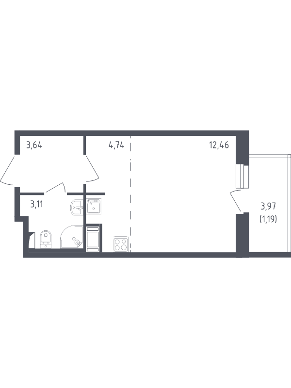 Квартира-студия, 25.14 м² в ЖК "Астрид" - планировка, фото №1