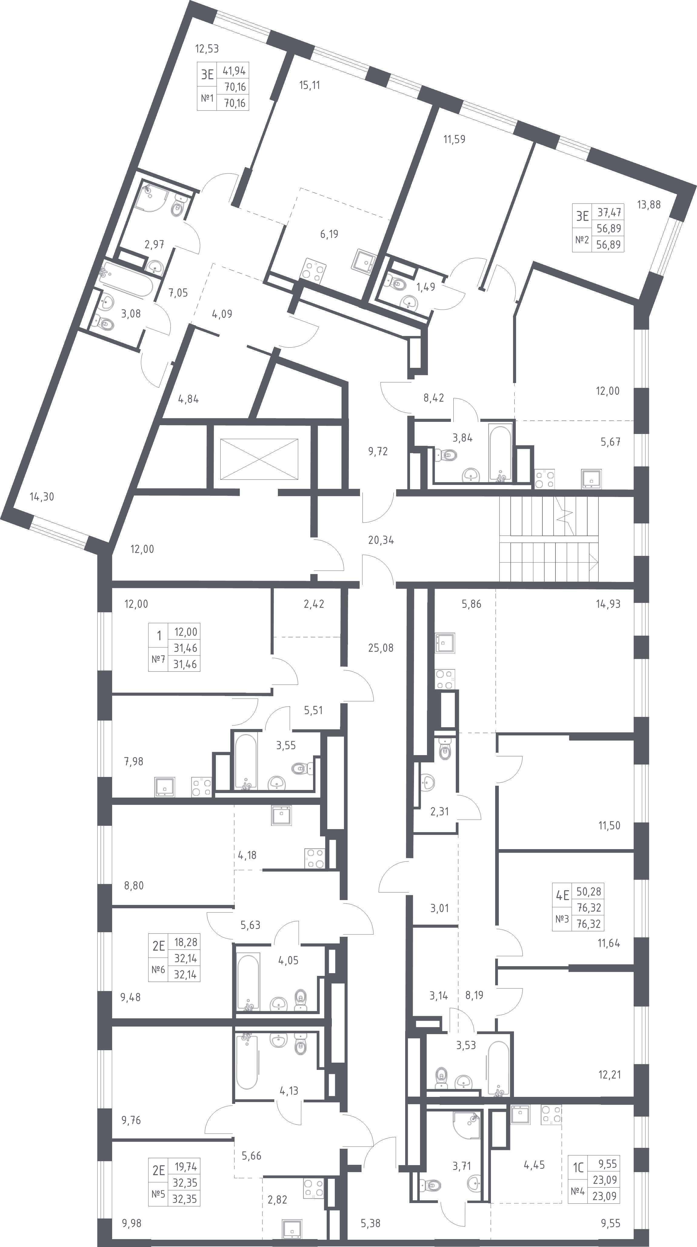3-комнатная (Евро) квартира, 56.89 м² в ЖК "Квартал Лаголово" - планировка этажа