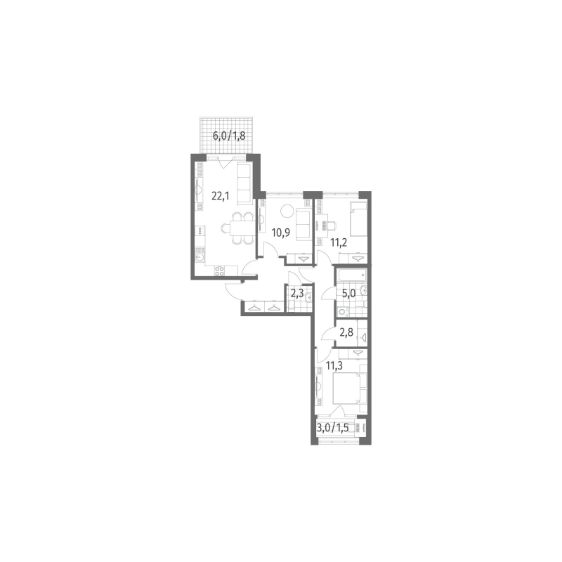 3-комнатная квартира, 81.8 м² в ЖК "NewПитер 2.0" - планировка, фото №1