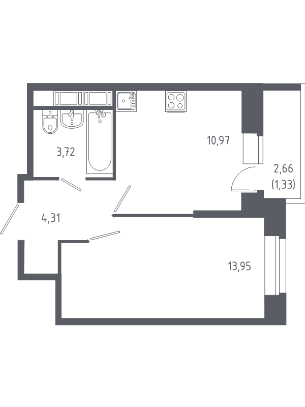 1-комнатная квартира, 34.28 м² в ЖК "Новое Колпино" - планировка, фото №1