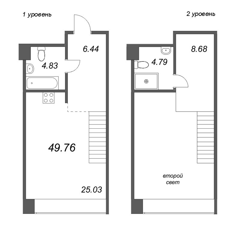 2-комнатная (Евро) квартира, 49.76 м² в ЖК "Avant" - планировка, фото №1
