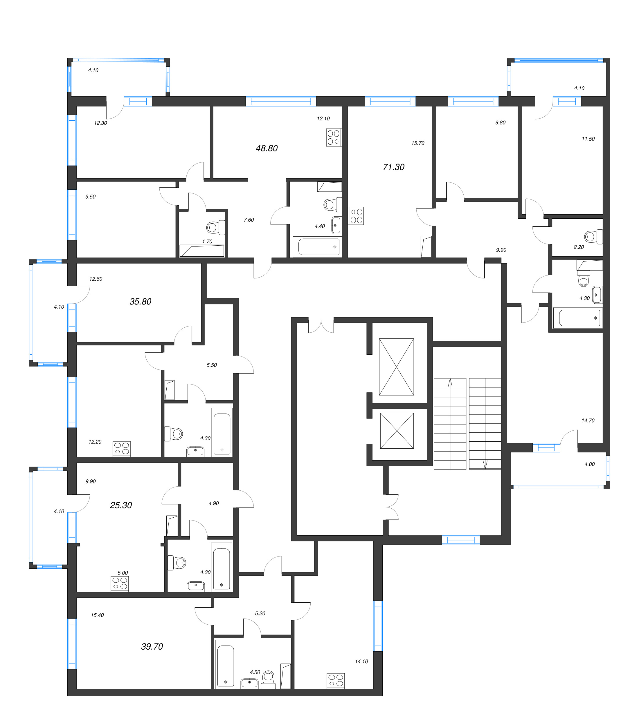 Квартира-студия, 25.3 м² в ЖК "Монография" - планировка этажа