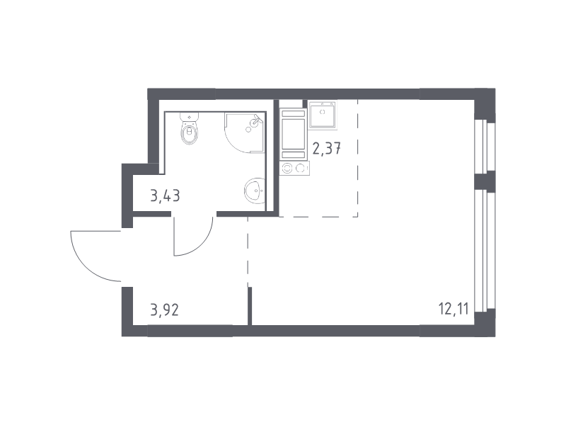 Квартира-студия, 21.83 м² - планировка, фото №1