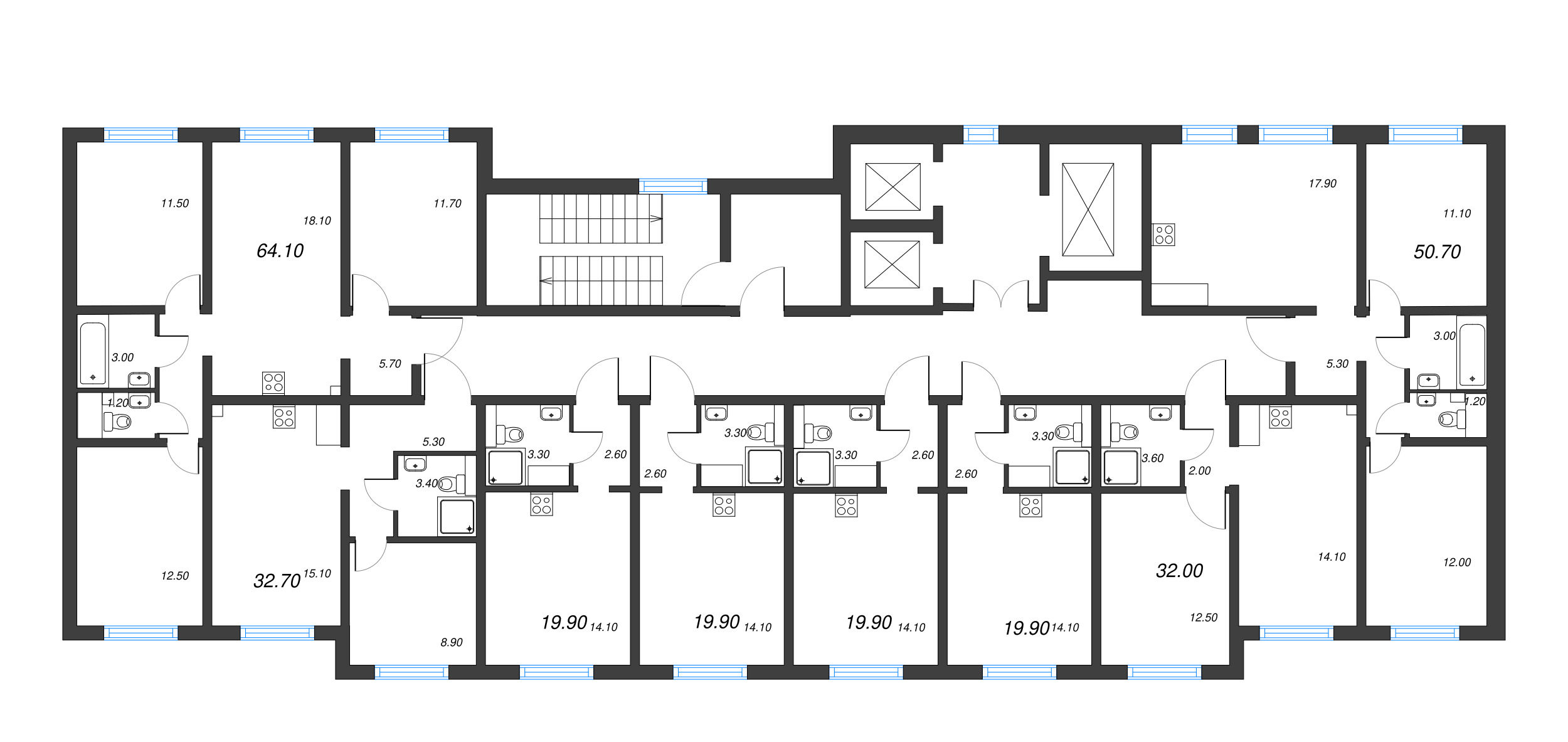 1-комнатная квартира, 32 м² - планировка этажа