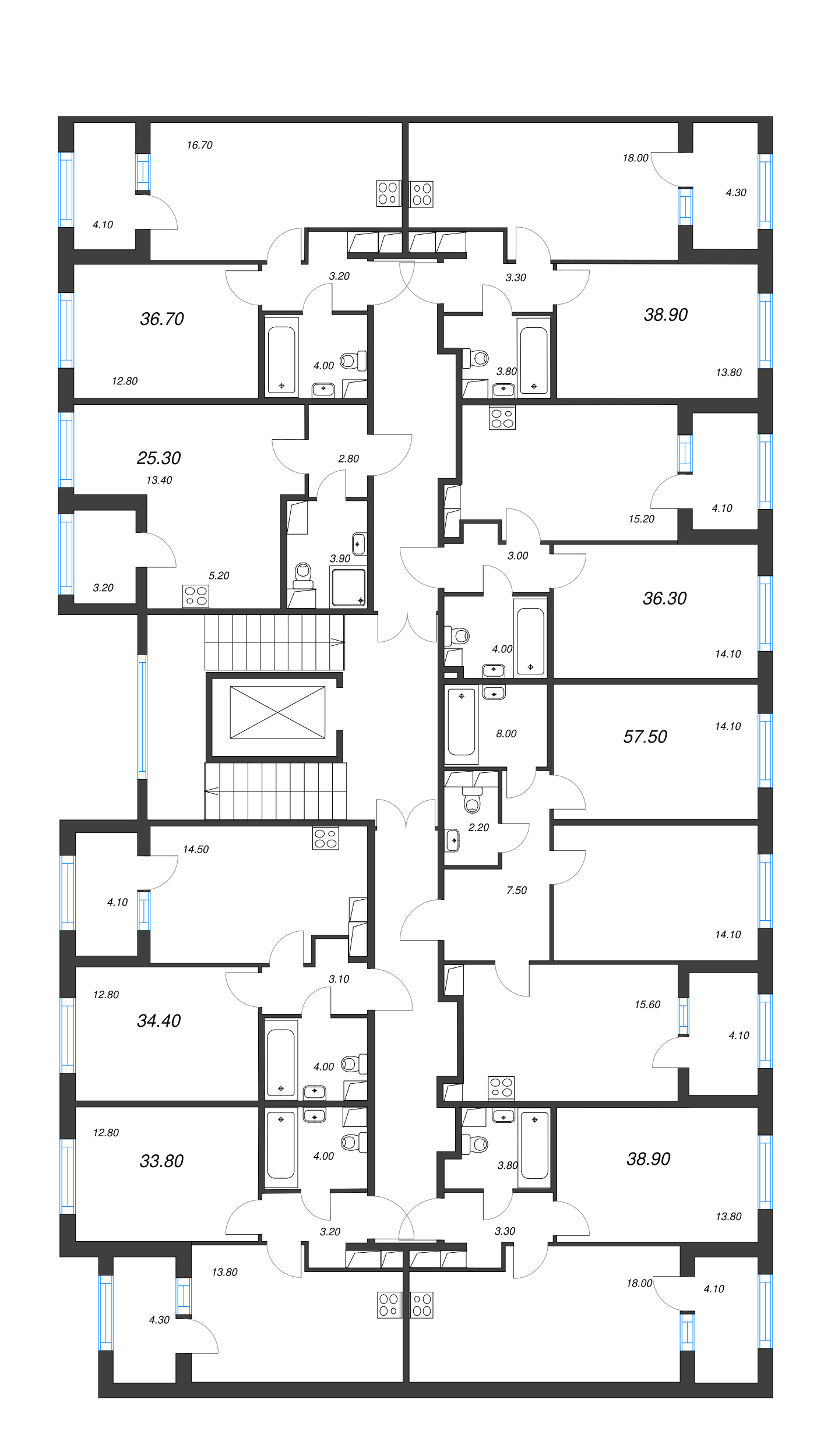 3-комнатная (Евро) квартира, 57.5 м² в ЖК "ЮгТаун" - планировка этажа