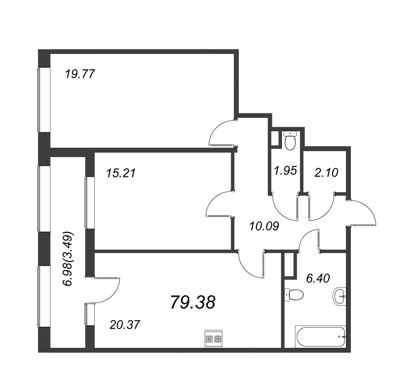3-комнатная (Евро) квартира, 79.7 м² в ЖК "FAMILIA" - планировка, фото №1