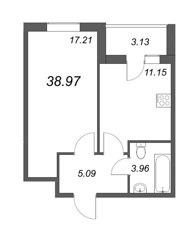 1-комнатная квартира, 38.2 м² в ЖК "Аквилон Zalive" - планировка, фото №1