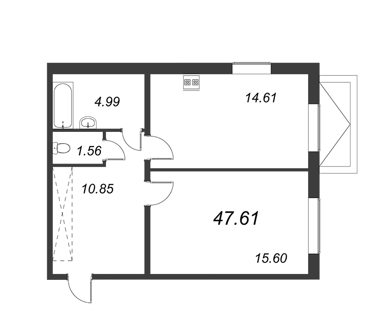 1-комнатная квартира, 47.61 м² - планировка, фото №1