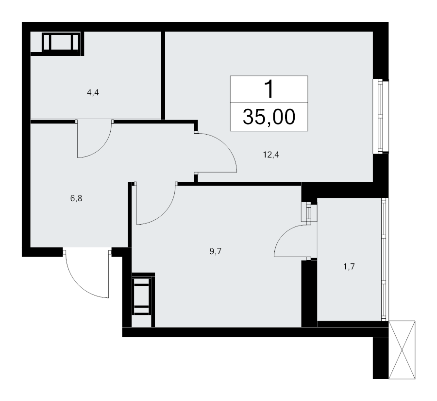 1-комнатная квартира, 35 м² в ЖК "А101 Лаголово" - планировка, фото №1