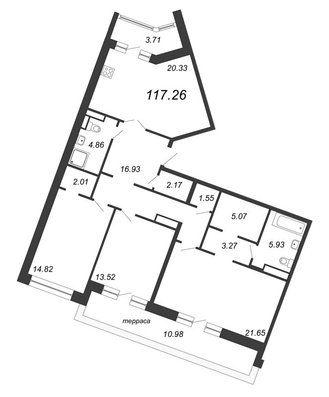 3-комнатная квартира, 117.26 м² - планировка, фото №1