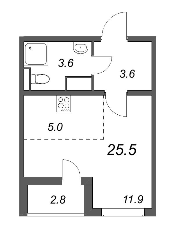 Квартира-студия, 25.5 м² в ЖК "Цветной город" - планировка, фото №1